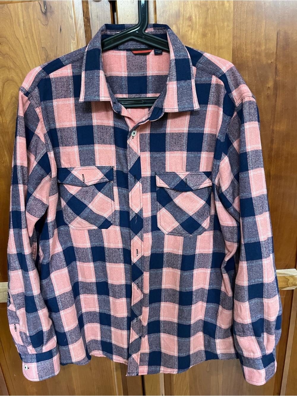 Men's Pink and Navy Plaid Button-Up Shirt